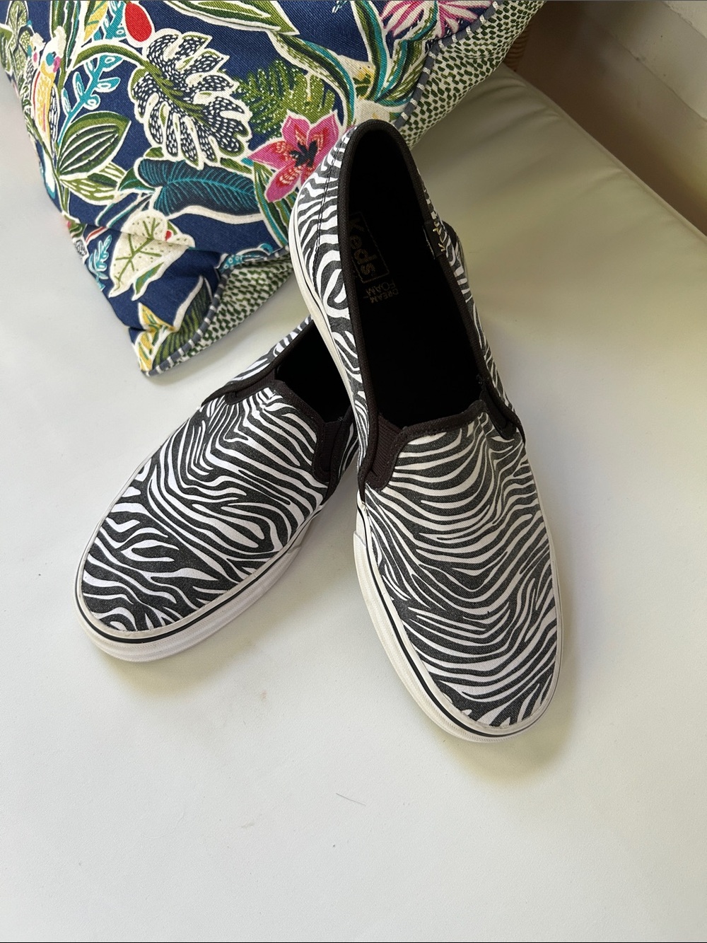 Zebra print slip on keds size 11